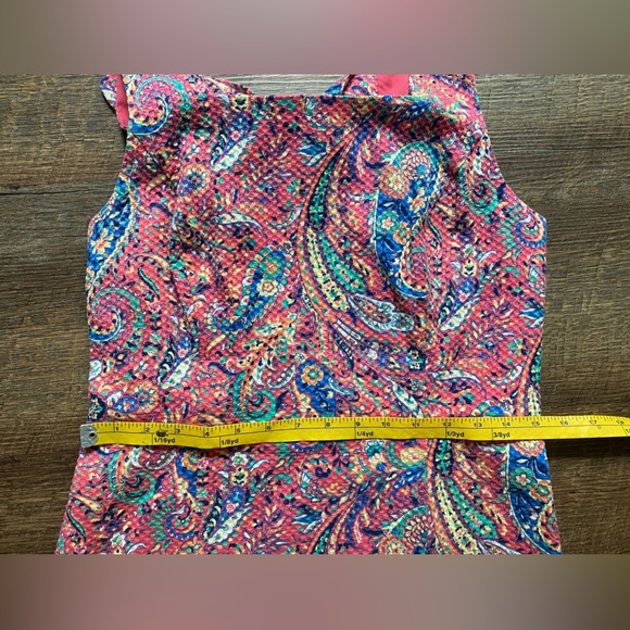 TALBOTS pink salmon Bonaire Paisley Sleeveless Sheath Dress sz 4P open back EUC - Picture 11 of 15
